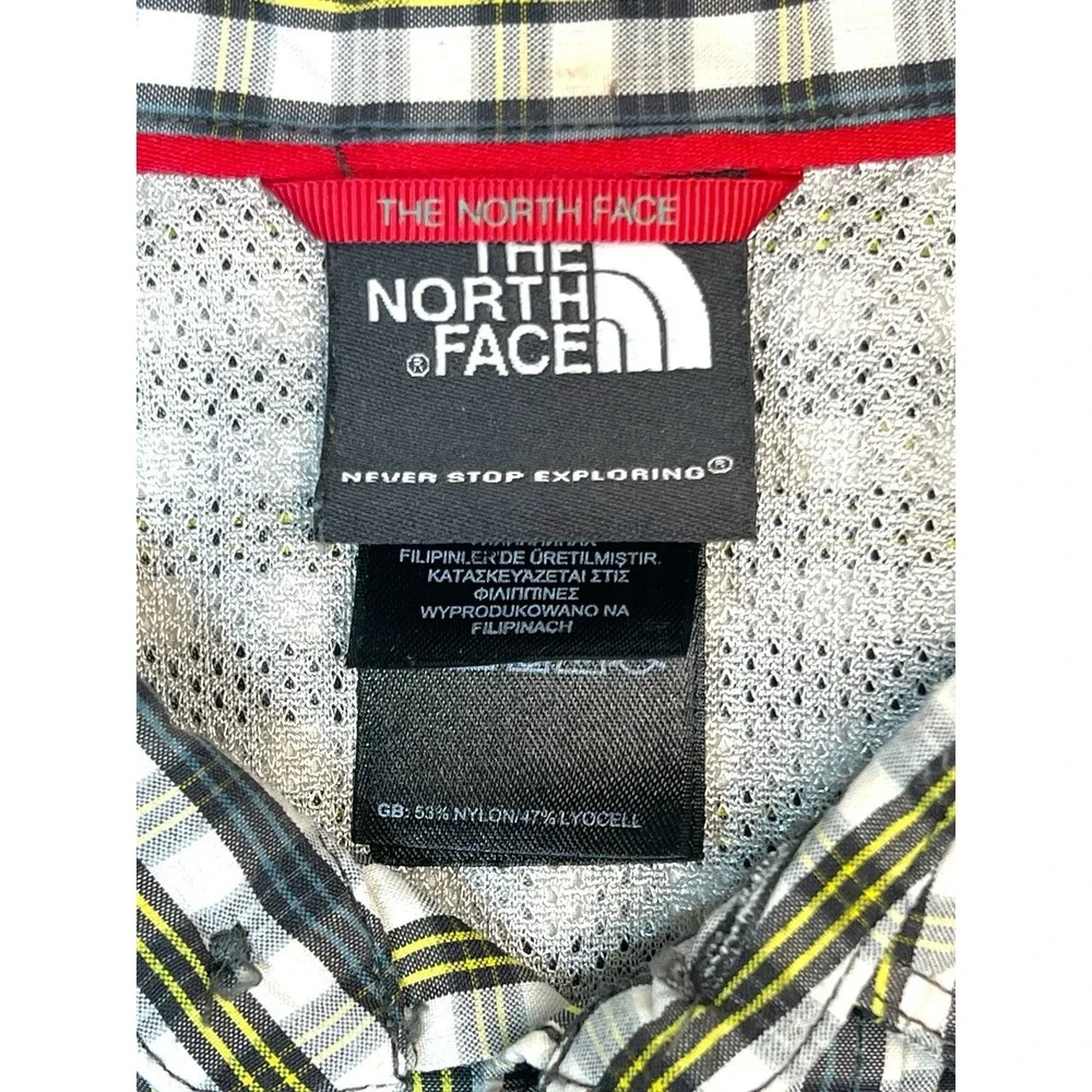The North Face Mens Small Black Yellow Plaid Short Sleeve Button Up‎ Shirt